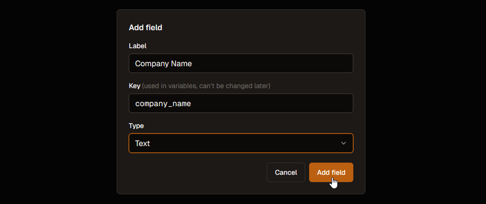 Creating a custom field and choosing its type