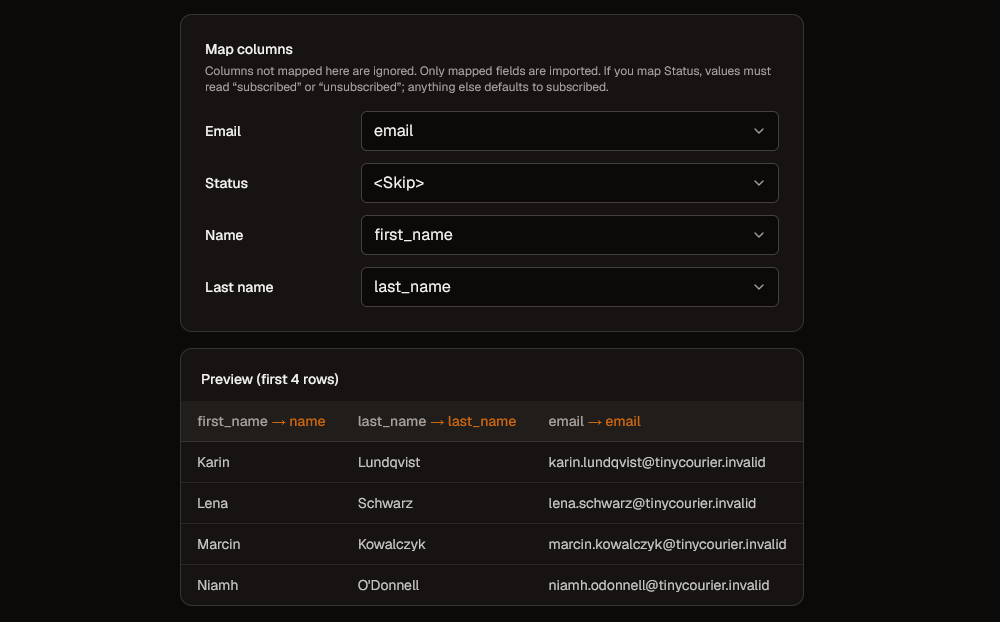 The column mapping screen during import